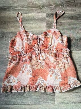 Floral Ruffle Cami Tank Top - Coral Pink